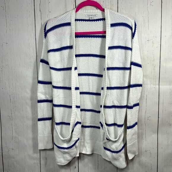 American Eagle Outfitters Stripe Knit Open Front Cardigan Coastal Preppy Beachy - Picture 1 of 13